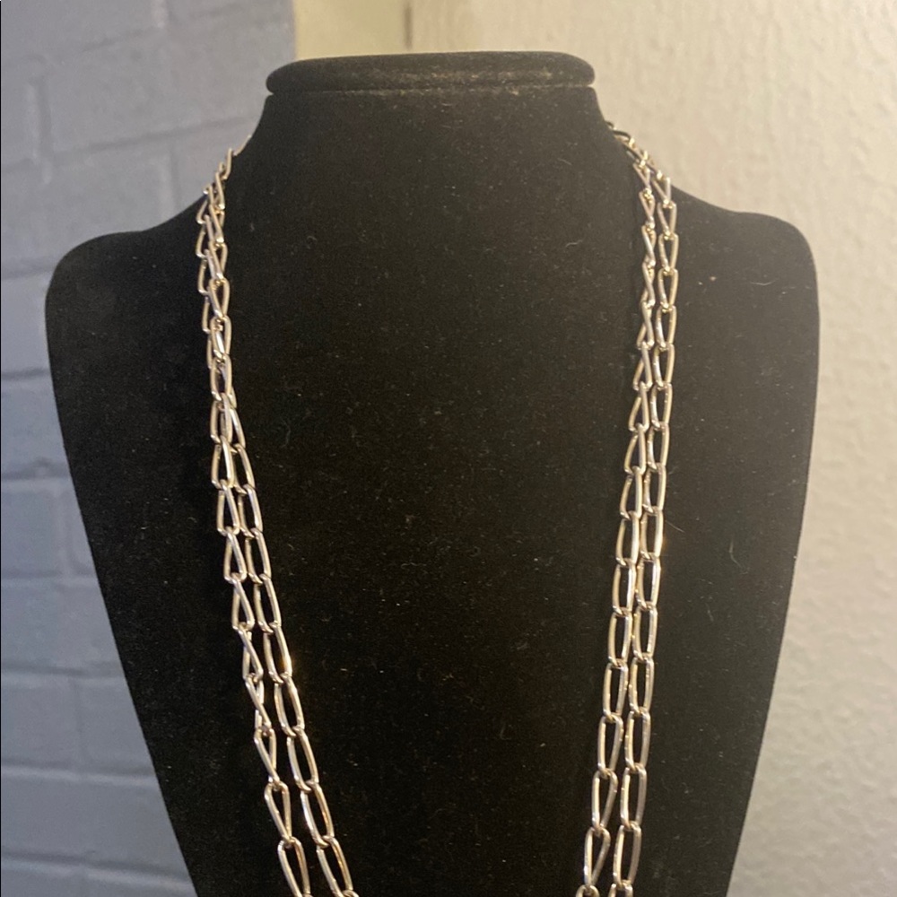 Trifari Silver Long Paper Clip  Necklace